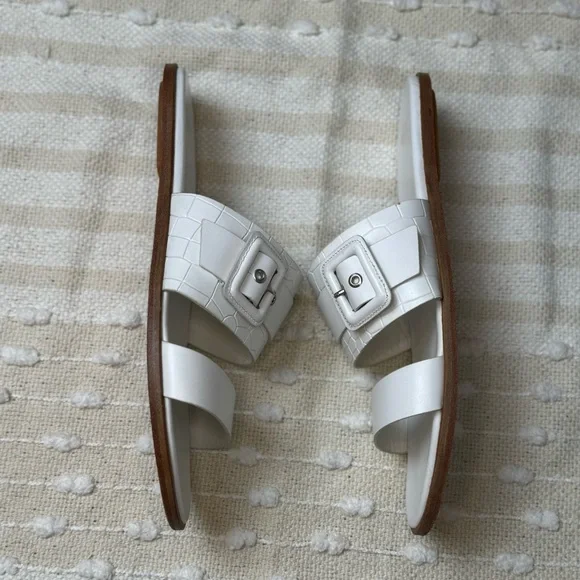 Cole Hann Amavia Double-Band Optic White Embossed Leather Sandals size 9.5 - Picture 6 of 11